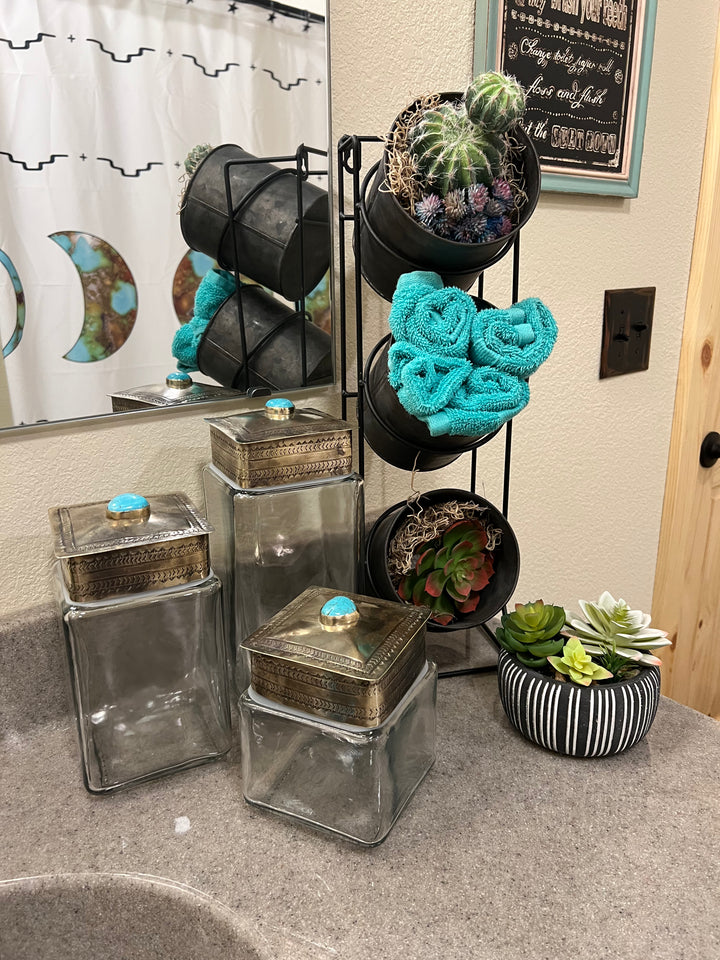 Turquoise Stamped Silver Glass Canister {3 sizes}