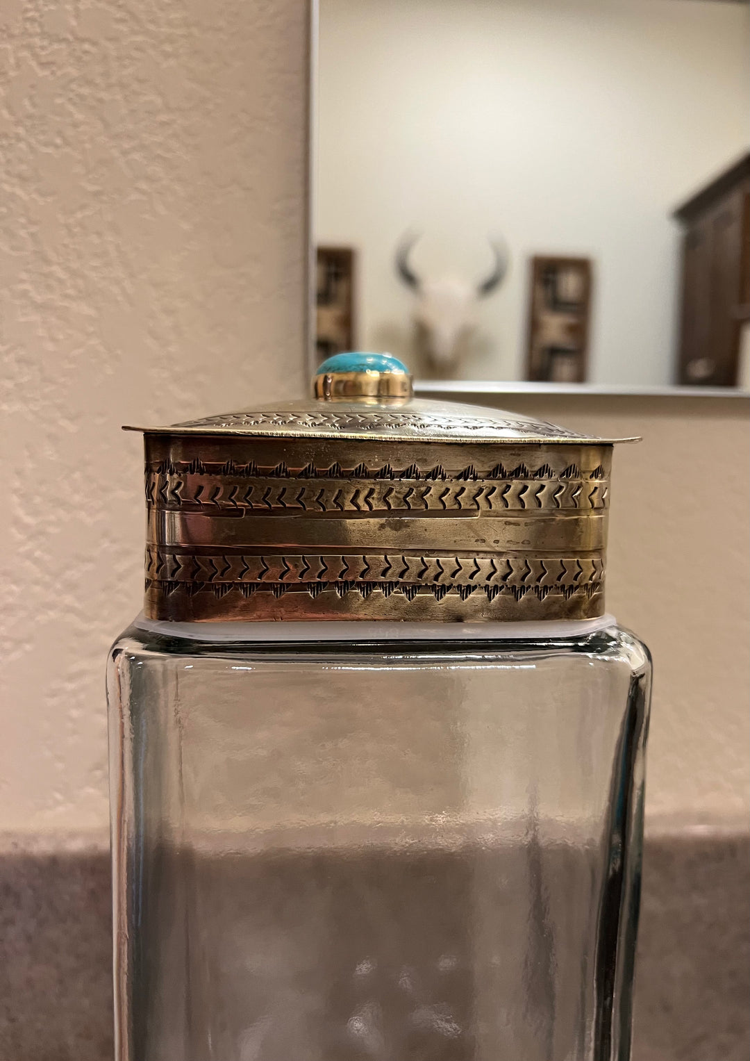 Turquoise Stamped Silver Glass Canister {3 sizes}