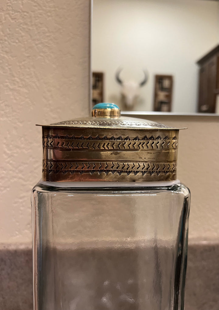 Turquoise Stamped Silver Glass Canister {3 sizes}