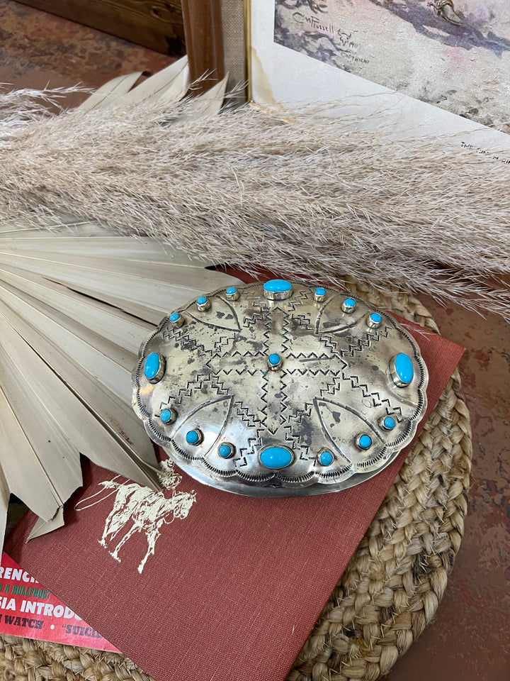 Oval Stamped Silver Jewelry Box