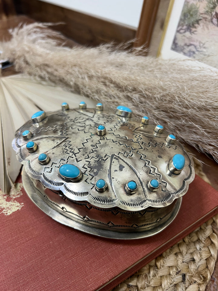 Oval Stamped Silver Jewelry Box