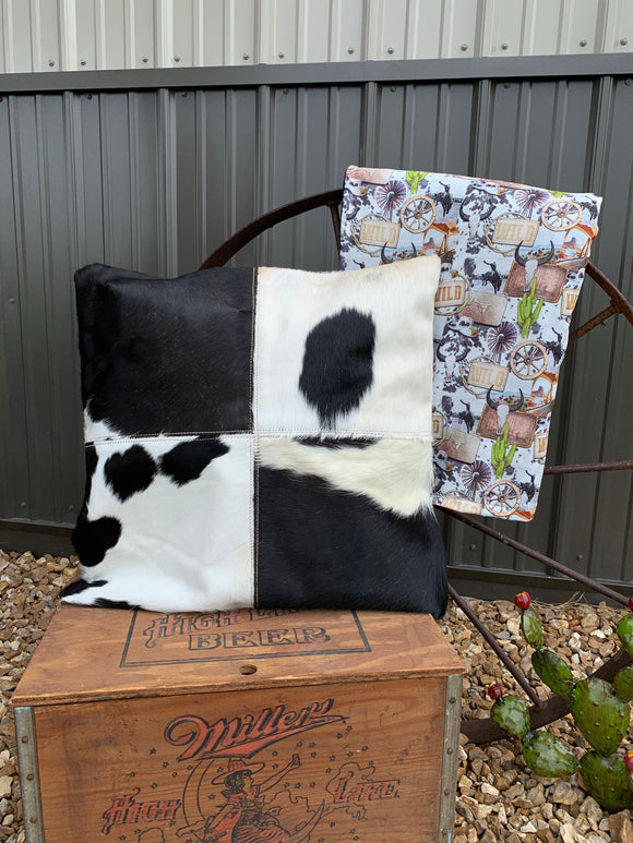 Black & White Cowhide Patch Pillow Case