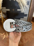 Vaquera Tooled Leather Belt- Silver