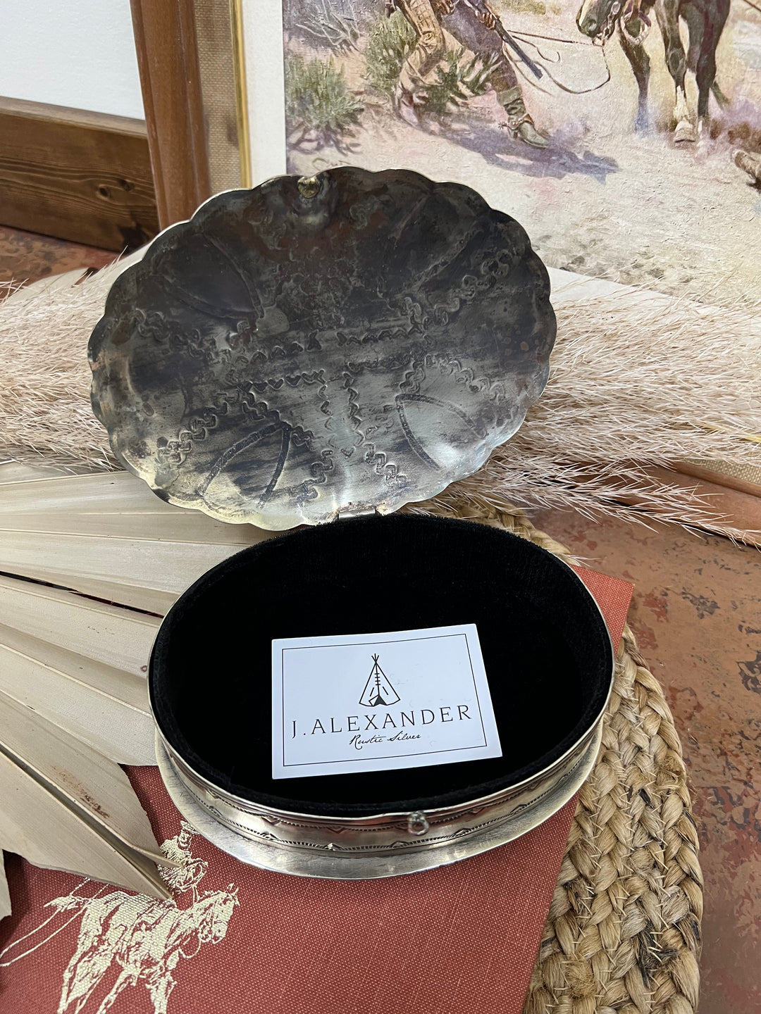 Oval Stamped Silver Jewelry Box